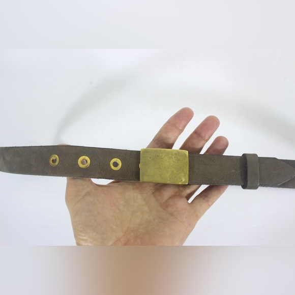 RAG & BONE Gray Brown Sueded Leather Belt with Brass Buckle Grommets 34”-38” - Picture 4 of 9